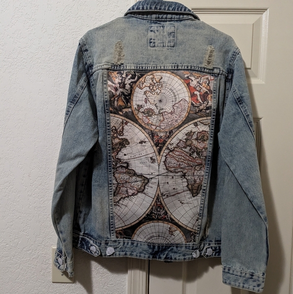 NEW Victorious Denim World Map Globe Jacket Size Small Mens - Picture 4 of 8
